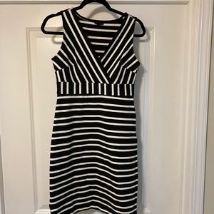 Ann Taylor fitted black and white striped dress
